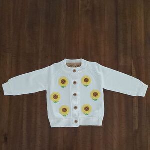 NWT Simplee Kids 100% Cotton Baby White Sunflower Cardigan - Size 9-12 Months